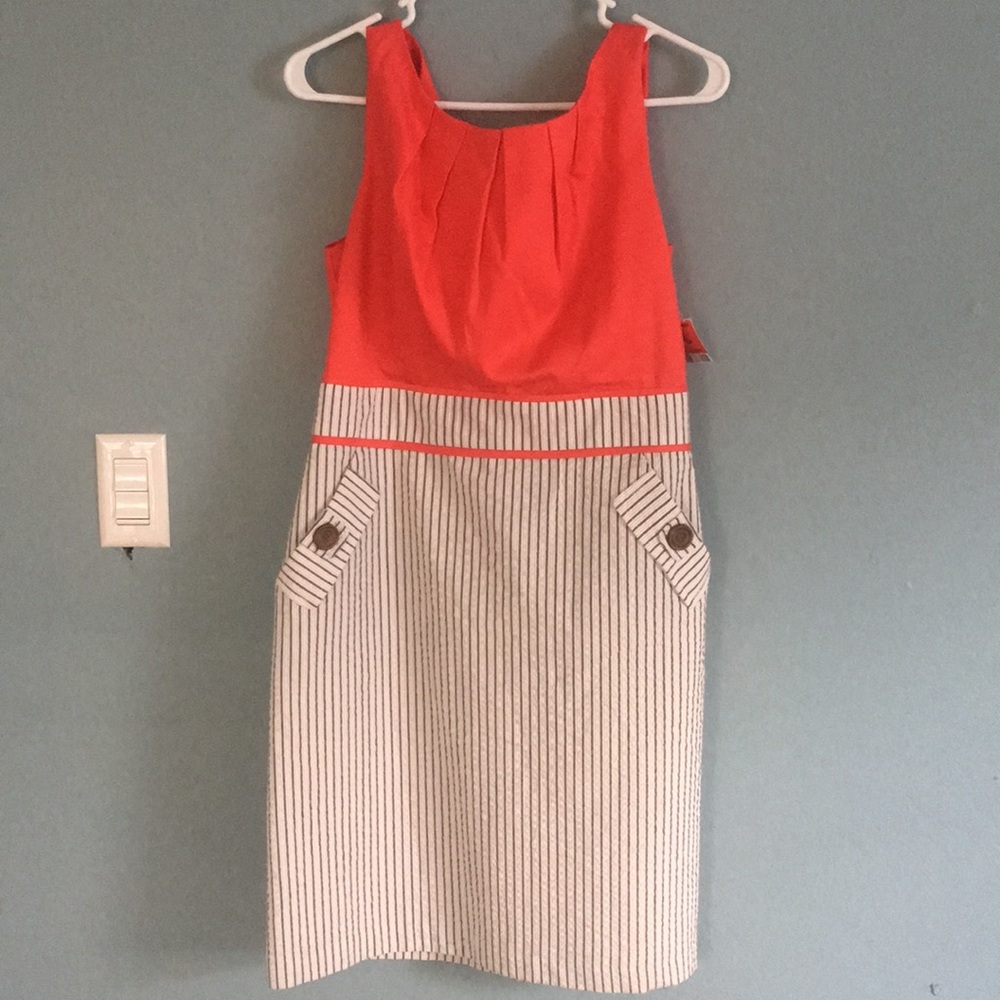 Dress red top with white and gray bottom pattern